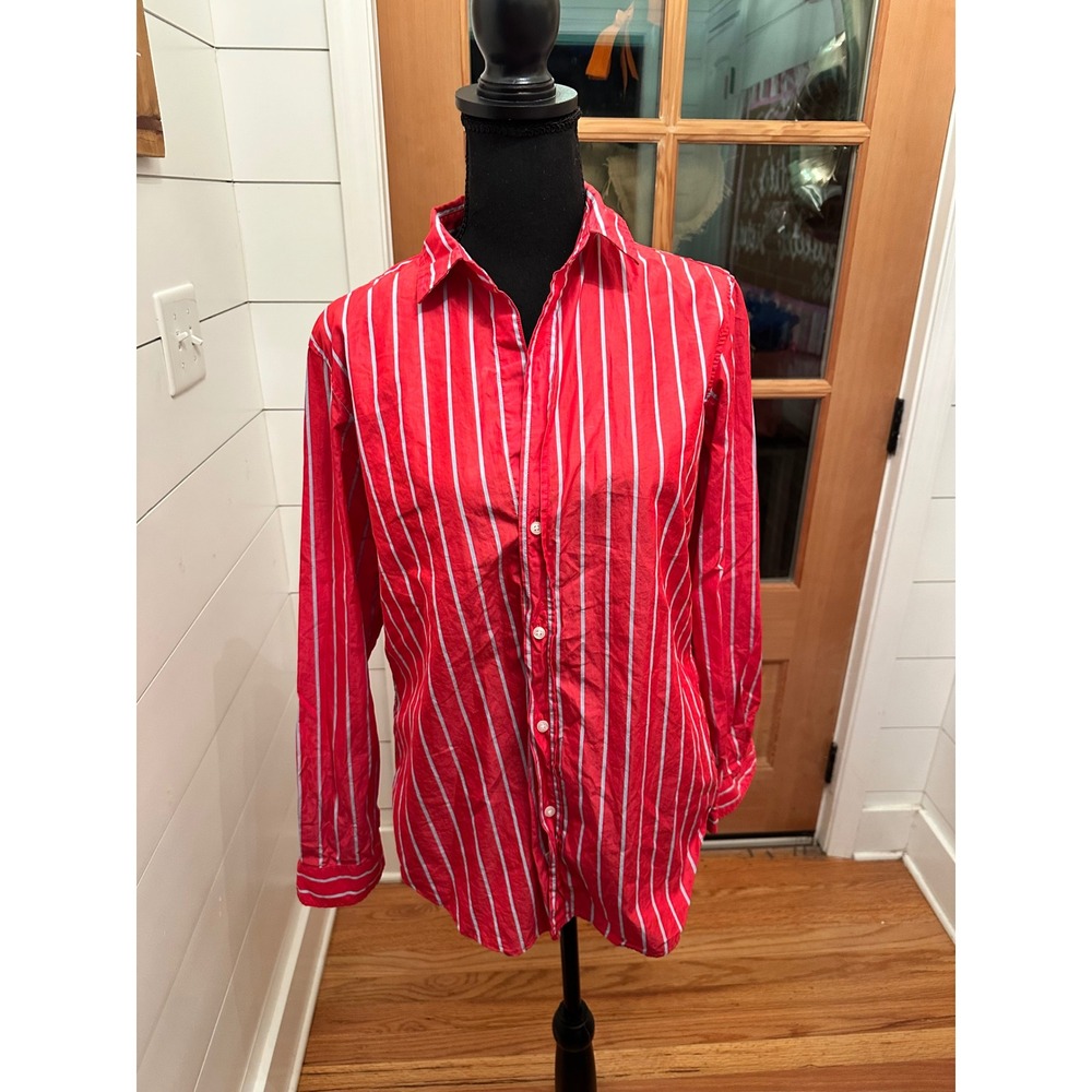 Frank & Eileen Frank Red Blue Striped Italian Cotton Button Down SZ M Luxury